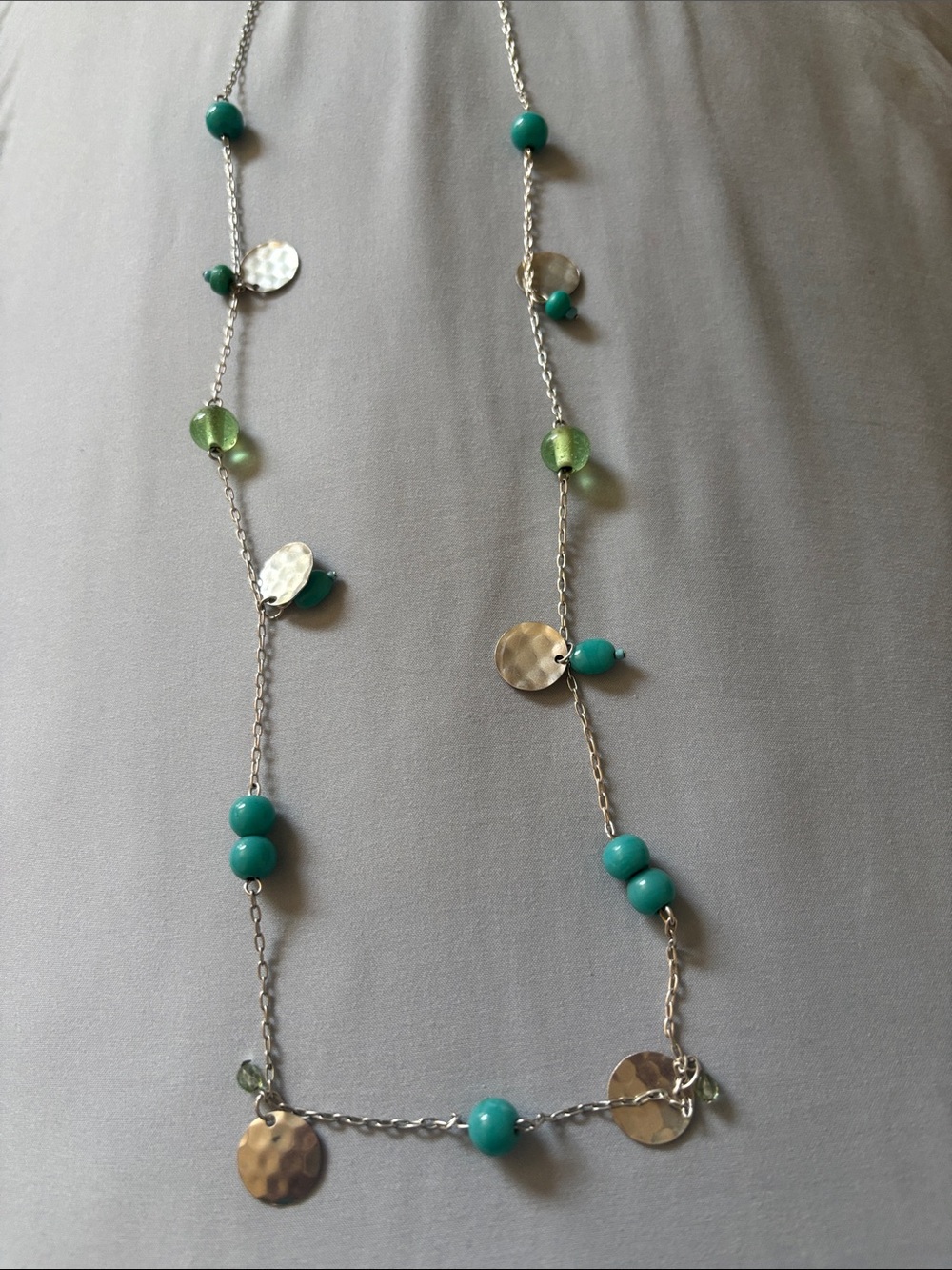 New York & Company Silver-Tone Necklace with Turquoise and Lime Beads